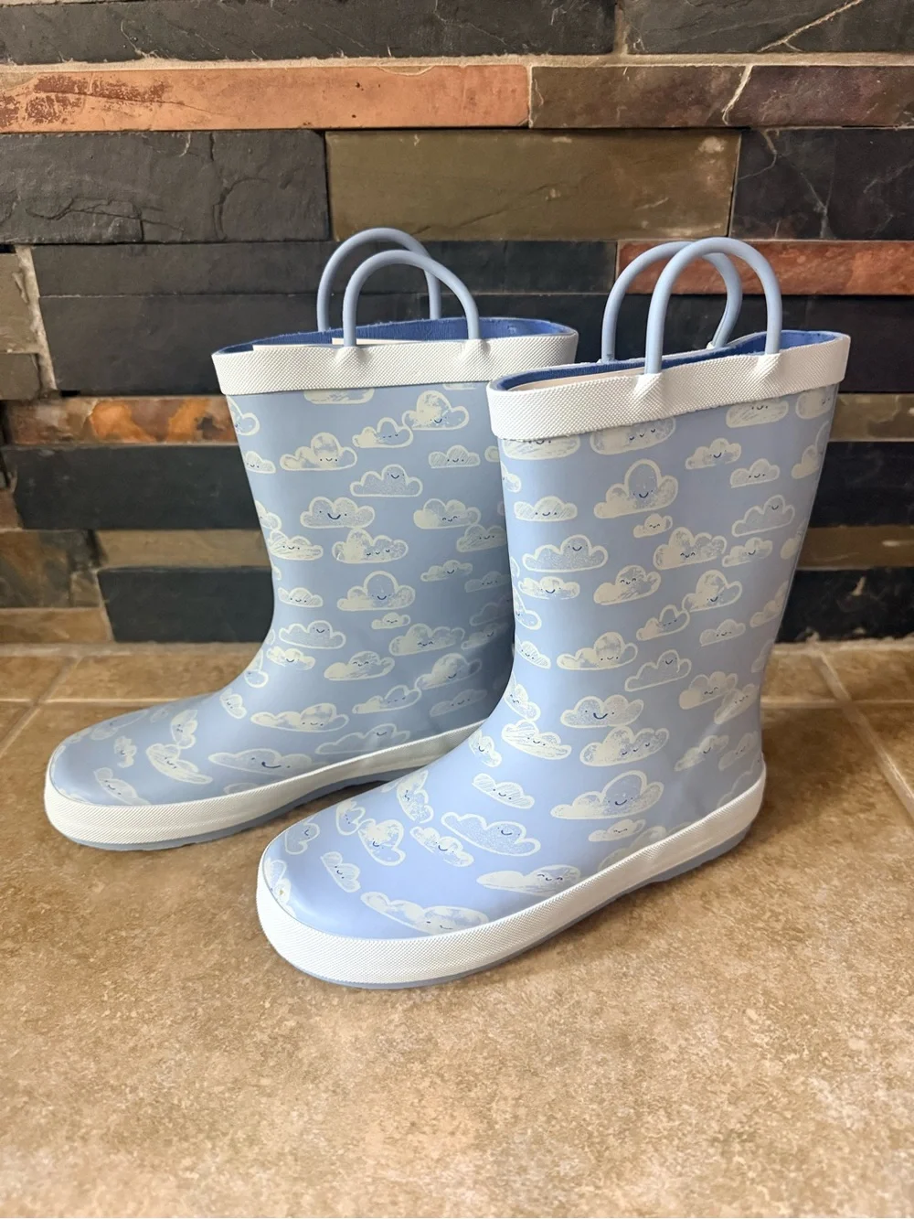 Rain Boots Youth Size 2 Lands’ End Pull On Rubber Blue New FAST SHIPPING
